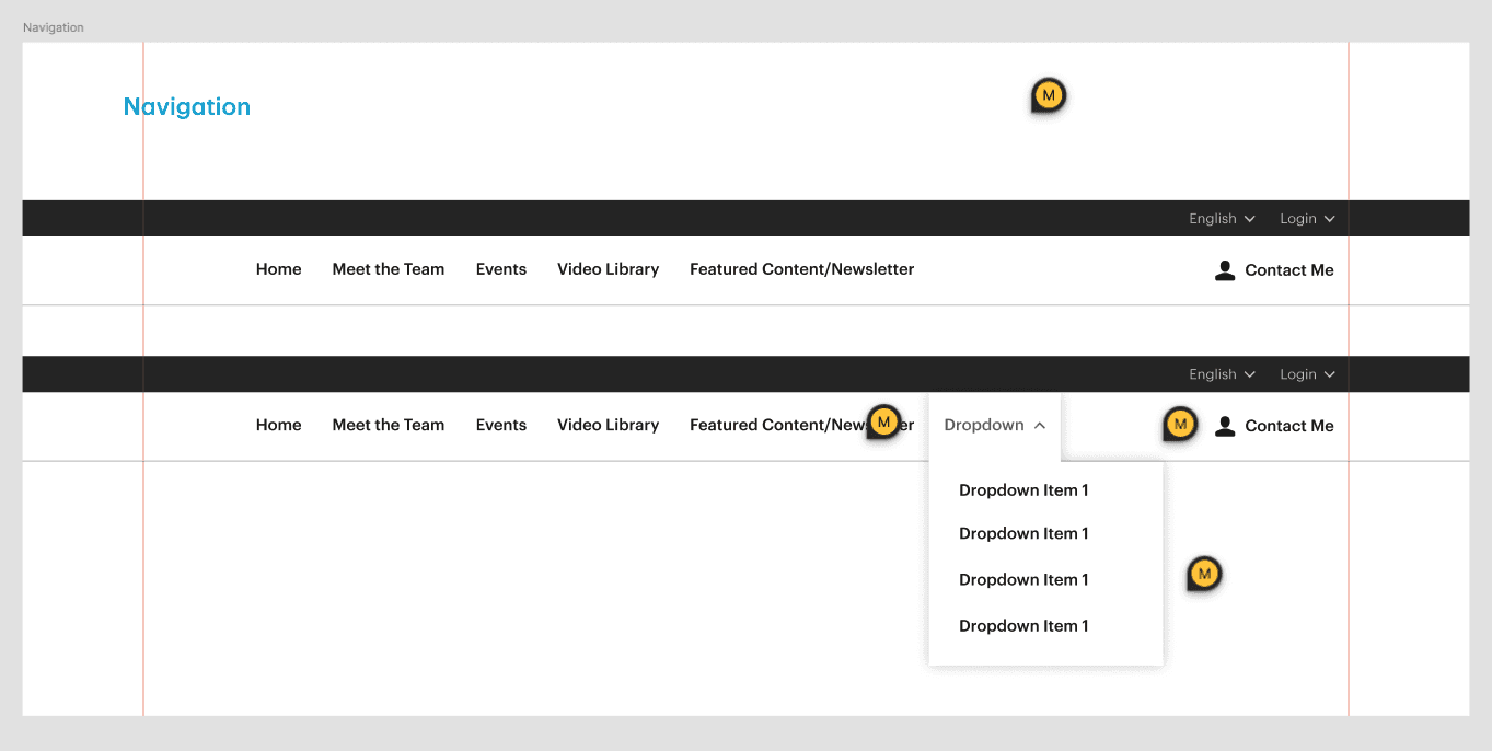 Figma design prototype showing financial advisor website navigation with client's feedback notes