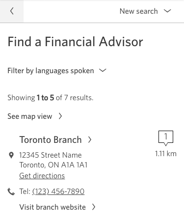 Locator search results mobile