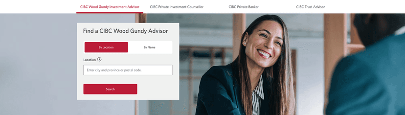 Search for an advisor by location with radio options for search by name
